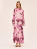 Blossom Pink Floral Maxi Dress — Long Sleeve, Fluted Sleeve