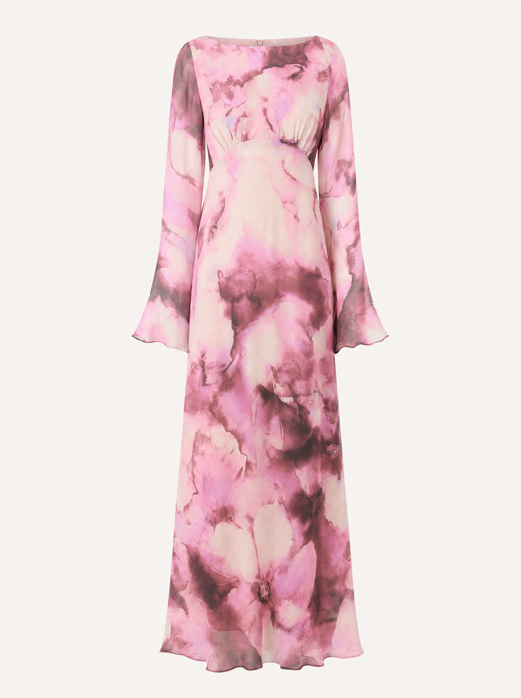 Blossom Pink Floral Maxi Dress — Long Sleeve, Fluted Sleeve