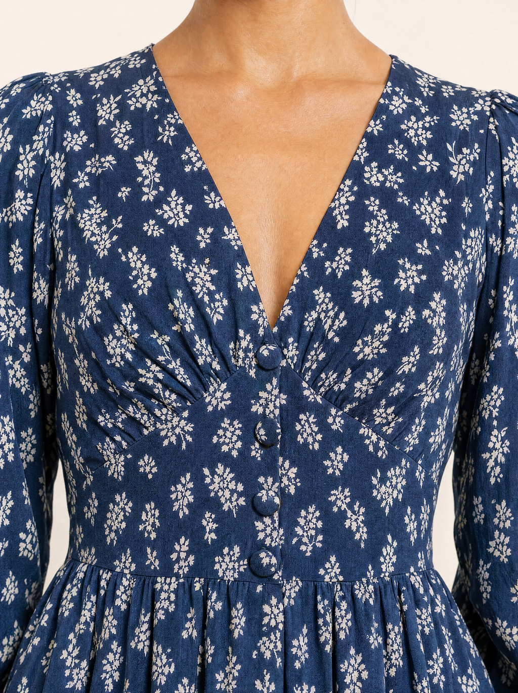 Ditsy Floral Button-Through Maxi Dress with Three-Quarter Sleeves
