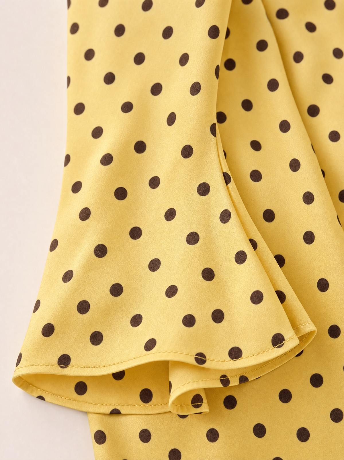 Keira Yellow Polka Dot Maxi Dress — Bias Cut Satin, Long Sleeve