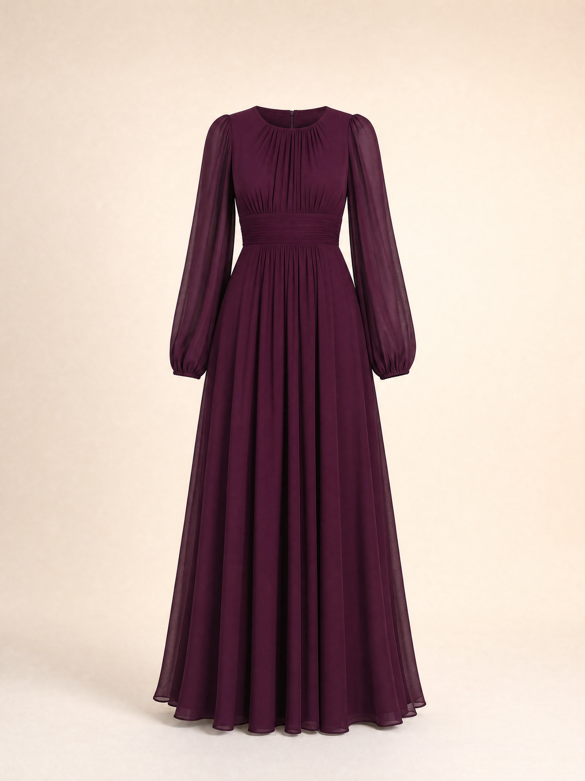 Long Sleeve Chiffon Pleated Maxi Occasion Dress